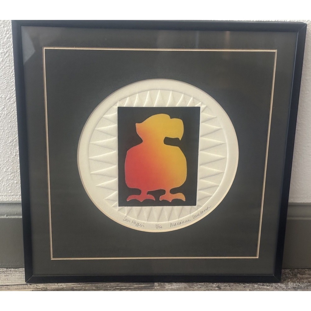 Framed Embossed Sun Puffin Print Marianne Wieland Numbered 9/250 Limited Edition